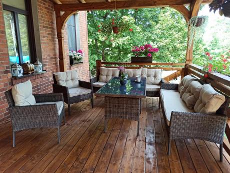 Meble technorattanowe na 8 osób z wysokim stołem Perata Grande Brown