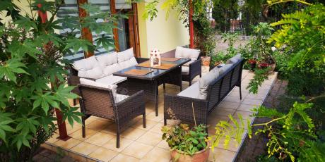 Meble technorattanowe na 8 osób z wysokim stołem Perata Grande Brown