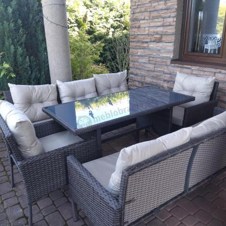 Meble technorattanowe na 8 osób z wysokim stołem Perata Grande Brown