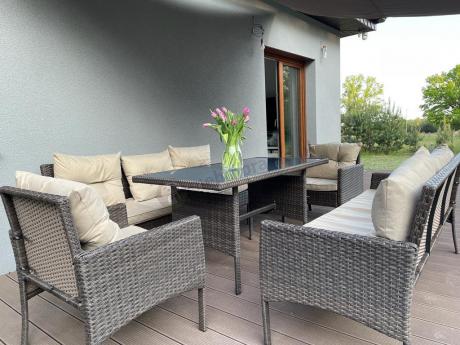 Meble technorattanowe na 8 osób z wysokim stołem Perata Grande Brown