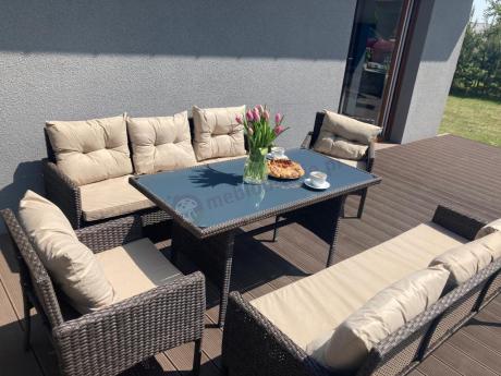 Meble technorattanowe na 8 osób z wysokim stołem Perata Grande Brown