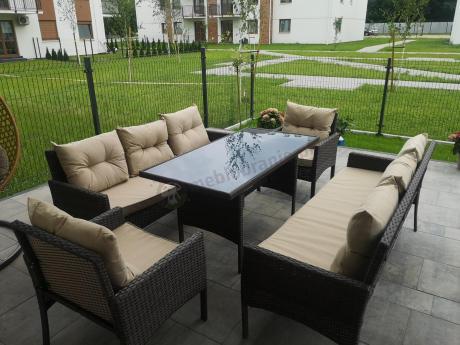 Meble technorattanowe na 8 osób z wysokim stołem Perata Grande Brown