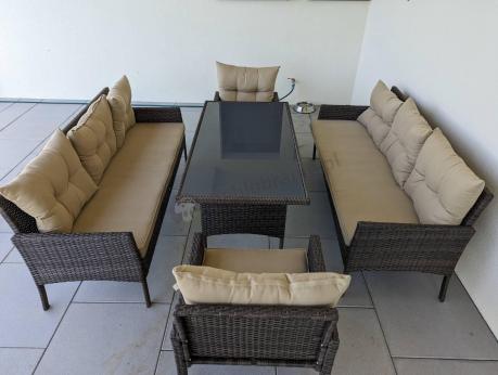 Meble technorattanowe na 8 osób z wysokim stołem Perata Grande Brown