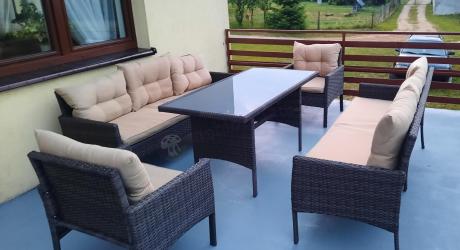 Meble technorattanowe na 8 osób z wysokim stołem Perata Grande Brown