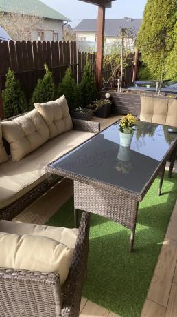 Meble technorattanowe na 8 osób z wysokim stołem Perata Grande Brown