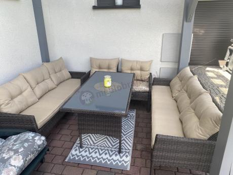 Meble technorattanowe na 8 osób z wysokim stołem Perata Grande Brown