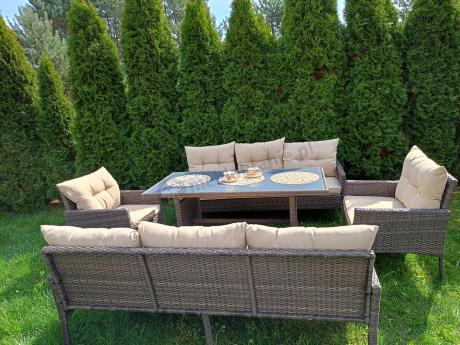 Meble technorattanowe na 8 osób z wysokim stołem Perata Grande Brown