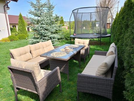 Meble technorattanowe na 8 osób z wysokim stołem Perata Grande Brown