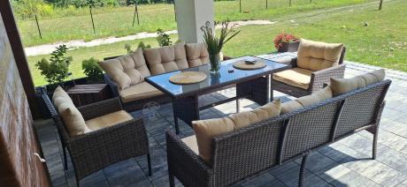 Meble technorattanowe na 8 osób z wysokim stołem Perata Grande Brown