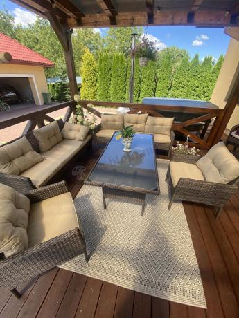 Meble technorattanowe na 8 osób z wysokim stołem Perata Grande Brown