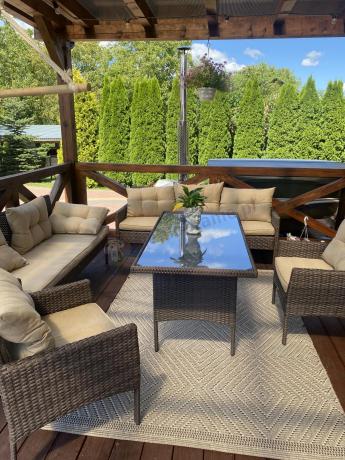 Meble technorattanowe na 8 osób z wysokim stołem Perata Grande Brown