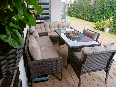 Meble technorattanowe na 8 osób z wysokim stołem Perata Grande Brown