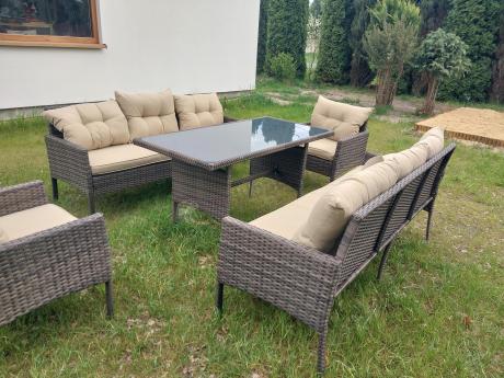 Meble technorattanowe na 8 osób z wysokim stołem Perata Grande Brown