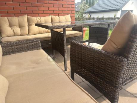 Meble technorattanowe na 8 osób z wysokim stołem Perata Grande Brown