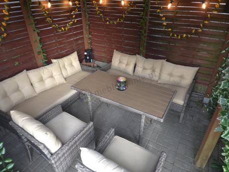 Meble technorattanowe na 8 osób z wysokim stołem polywood Perata Grande Brown