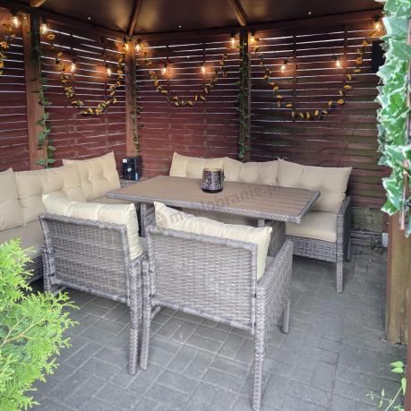 Meble technorattanowe na 8 osób z wysokim stołem polywood Perata Grande Brown