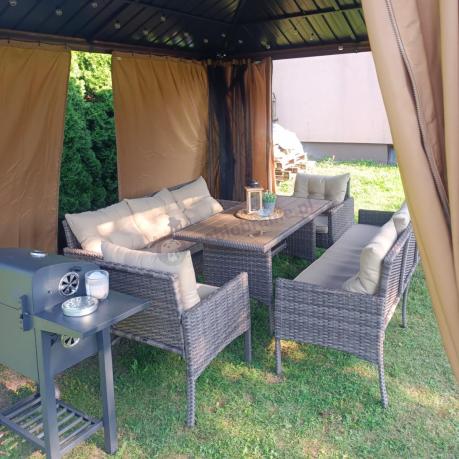 Meble technorattanowe na 8 osób z wysokim stołem polywood Perata Grande Brown