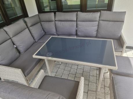 Meble technorattanowe narożne ze stołem 120x70cm, pufami i fotelem Lirata Corner - Light Grey