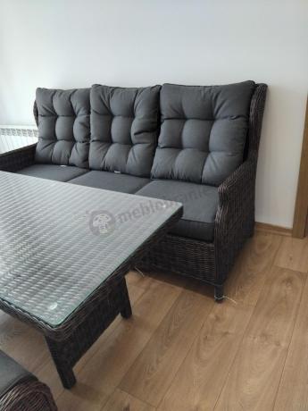 Meble technorattanowe premium na taras Laritto Dining + pufy - Dark Brown