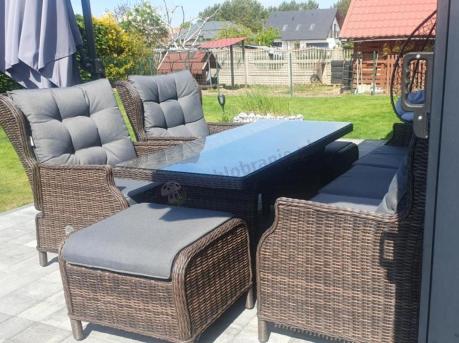 Meble technorattanowe premium na taras Laritto Dining + pufy - Dark Brown