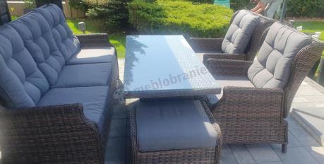 Meble technorattanowe premium na taras Laritto Dining + pufy - Dark Brown