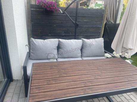 Metalowe meble na taras - zestaw z sofą i fotelami - Panaon Dining 140 Light Grey