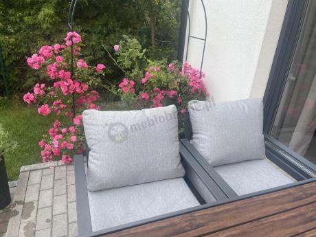 Metalowe meble na taras - zestaw z sofą i fotelami - Panaon Dining 140 Light Grey