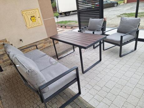 Metalowe meble na taras - zestaw z sofą i fotelami - Panaon Dining 140 Light Grey