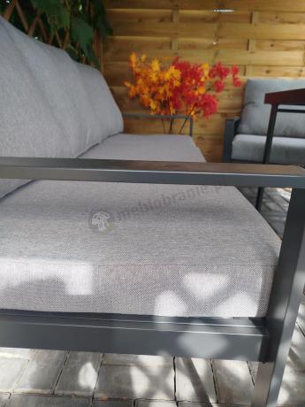 Metalowe meble na taras - zestaw z sofą i fotelami - Panaon Dining 140 Light Grey