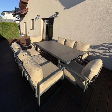 Metalowe meble na taras dla 8 osób ze stołem 160 cm ze szklanym blatem - Panaon Grande Elite B