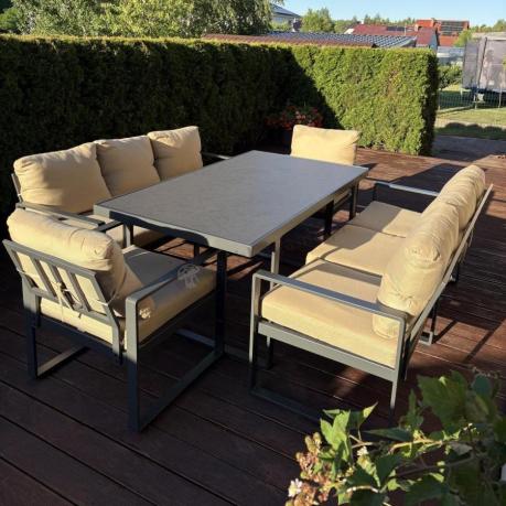 Metalowe meble na taras dla 8 osób ze stołem 160 cm ze szklanym blatem - Panaon Grande Elite B