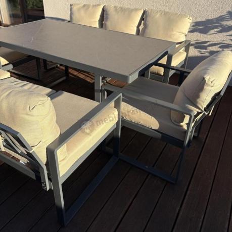 Metalowe meble na taras dla 8 osób ze stołem 160 cm ze szklanym blatem - Panaon Grande Elite B