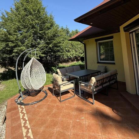 Metalowe meble na taras dla 8 osób ze stołem 160 cm ze szklanym blatem - Panaon Grande Elite B