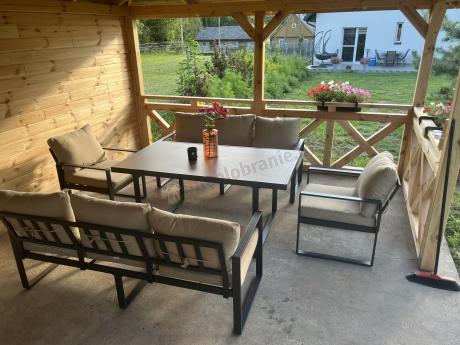 Metalowe meble na taras dla 8 osób ze stołem 160 cm ze szklanym blatem - Panaon Grande Elite B