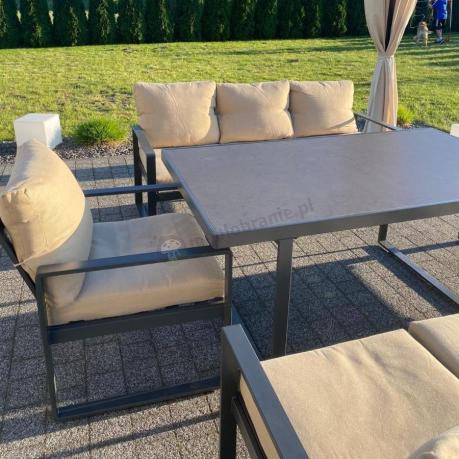 Metalowe meble na taras dla 8 osób ze stołem 160 cm ze szklanym blatem - Panaon Grande Elite B