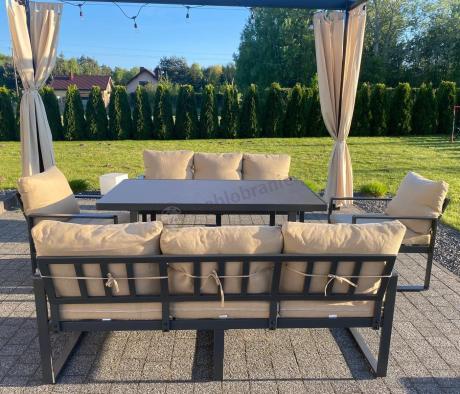 Metalowe meble na taras dla 8 osób ze stołem 160 cm ze szklanym blatem - Panaon Grande Elite B