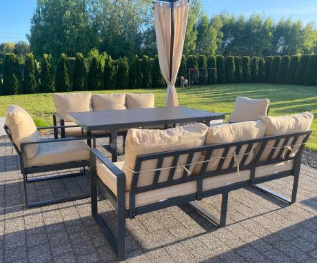 Metalowe meble na taras dla 8 osób ze stołem 160 cm ze szklanym blatem - Panaon Grande Elite B