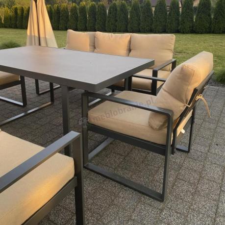 Metalowe meble na taras dla 8 osób ze stołem 160 cm ze szklanym blatem - Panaon Grande Elite B