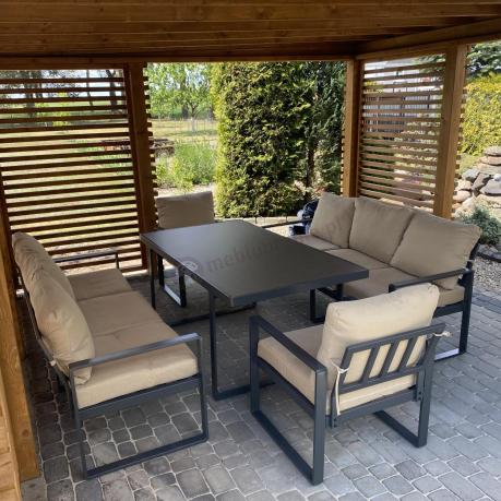 Metalowe meble na taras dla 8 osób ze stołem 160 cm ze szklanym blatem - Panaon Grande Elite B