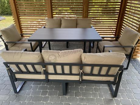 Metalowe meble na taras dla 8 osób ze stołem 160 cm ze szklanym blatem - Panaon Grande Elite B