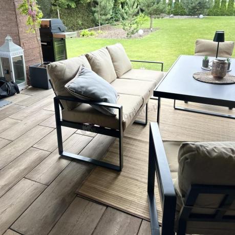 Metalowe meble na taras dla 8 osób ze stołem 160 cm ze szklanym blatem - Panaon Grande Elite B