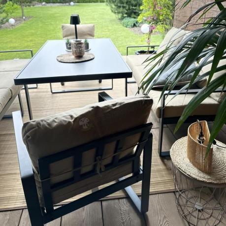 Metalowe meble na taras dla 8 osób ze stołem 160 cm ze szklanym blatem - Panaon Grande Elite B
