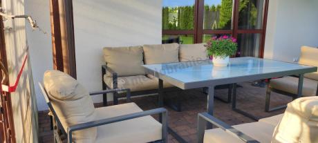 Metalowe meble na taras dla 8 osób ze stołem 160 cm ze szklanym blatem - Panaon Grande Elite B