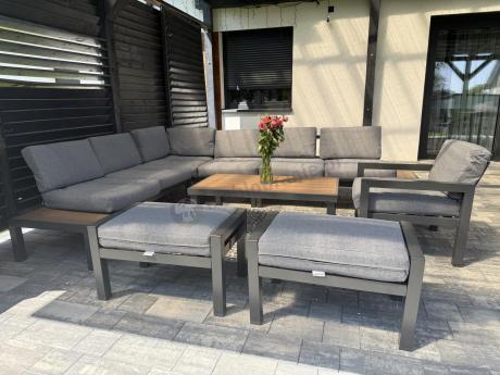 Metalowy komplet mebli na taras - narożnik + fotel - Calamba Corner XL - Grey