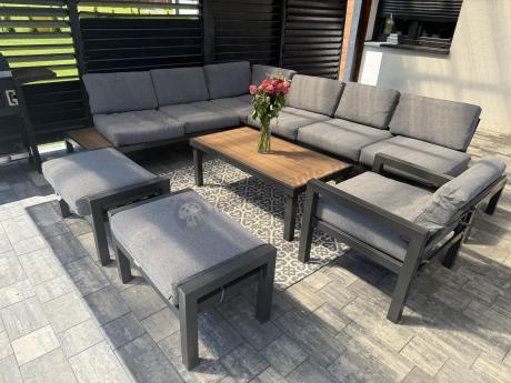 Metalowy komplet mebli na taras - narożnik + fotel - Calamba Corner XL - Grey