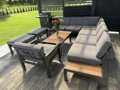 Metalowy komplet mebli na taras - narożnik + fotel - Calamba Corner XL - Grey