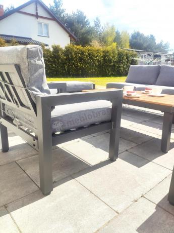 Metalowy komplet mebli na taras - narożnik + fotel - Calamba Corner XL - Grey