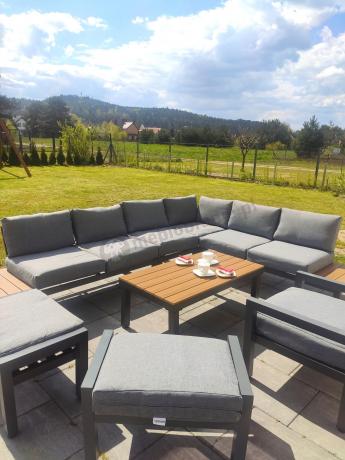 Metalowy komplet mebli na taras - narożnik + fotel - Calamba Corner XL - Grey