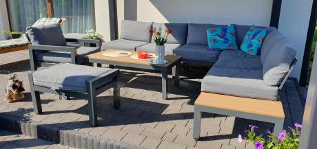 Metalowy komplet mebli na taras - narożnik + fotel - Calamba Corner XL - Grey