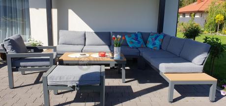 Metalowy komplet mebli na taras - narożnik + fotel - Calamba Corner XL - Grey